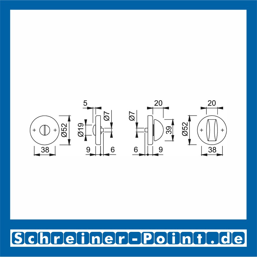 HOPPE Aluminium F1 Alu Natur Innentür Schlüsselrosettenpaar, 42KVS, Bad / WC , 6988612